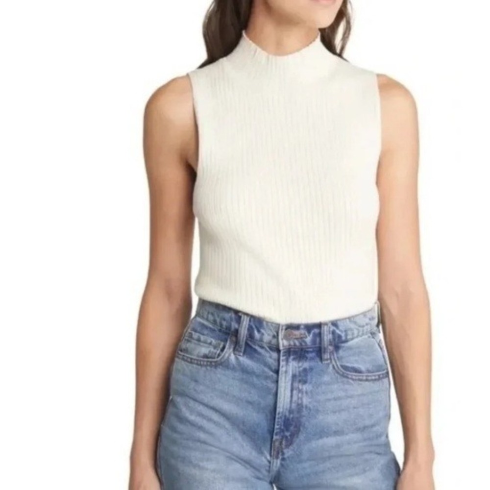 Madewell Snowy Brooke Mockneck Sleeveless Ribbed Top White Women's Small NEW